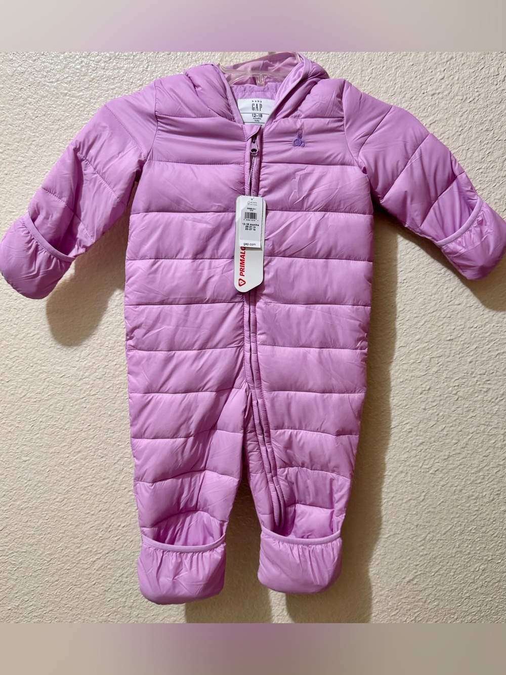 GAP Lavender Quilted Puffer Coat One-Piece Footie   Bodysuit 12-18 months